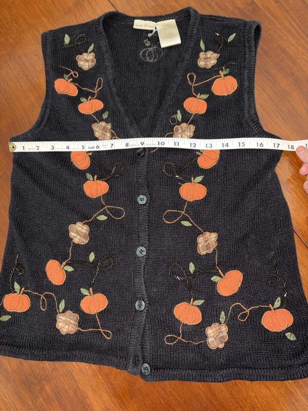 Vtg 90s Bobbie Brooks Knit Cardigan Vest Pumpkins Embroidered Beaded Small - Picture 5 of 6